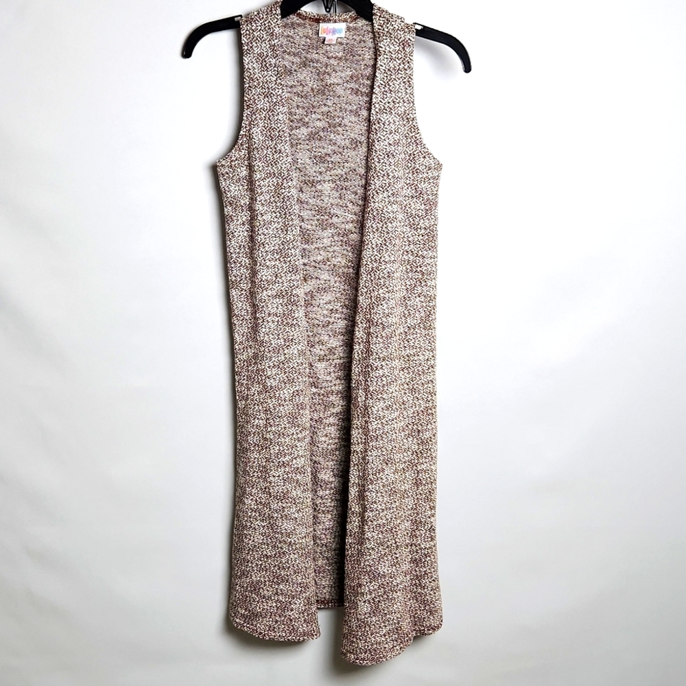 LuLaRoe Joy Brown/Tan Long Vest Side Slits Sz-XS